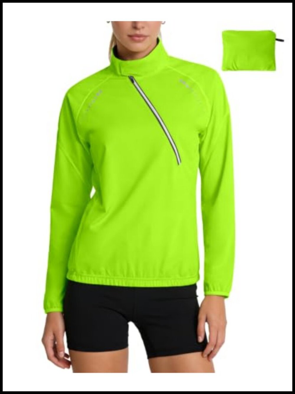 Quarter Zip Cycling Jacket Packable Wind Water Resistant Reflective